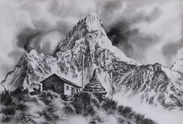 Ama Dablam mountain with Chorten
