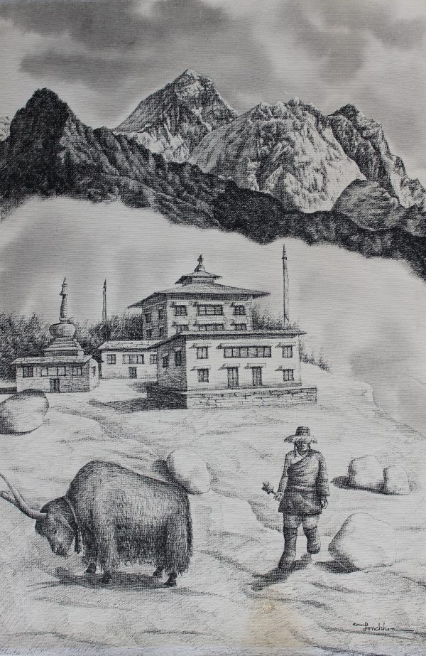 Mount Everest with Thyangboche Monastry