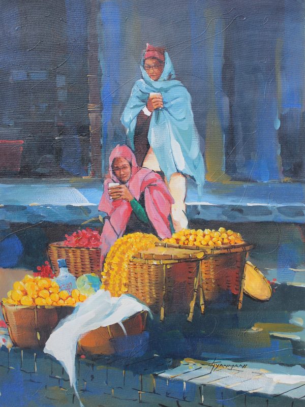 Street Vendor selling flowers during Tihar Festival