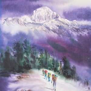 Mount Dhaulagiri from Poon Hill with trekkers