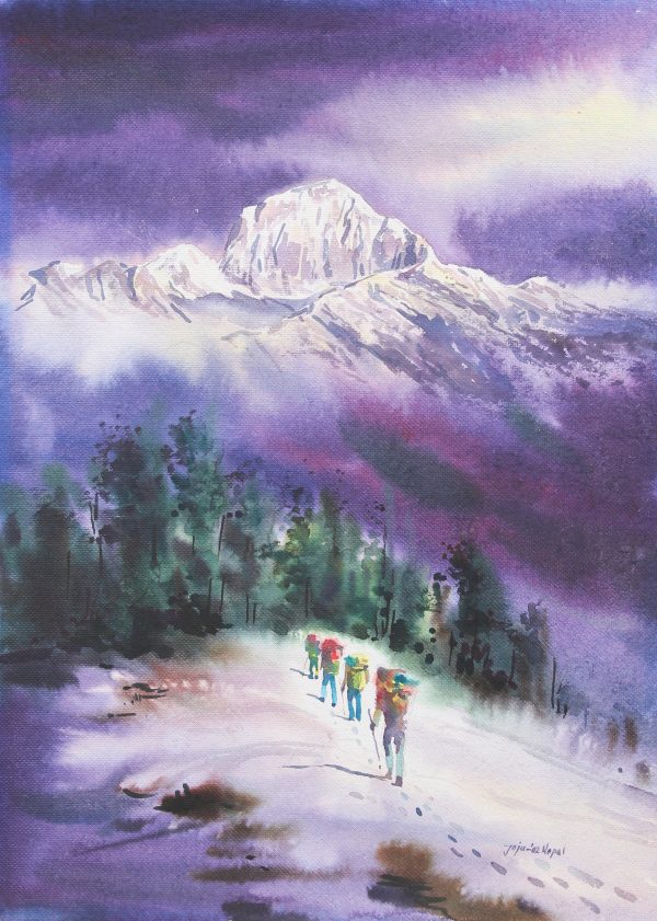 Mount Dhaulagiri from Poon Hill with trekkers
