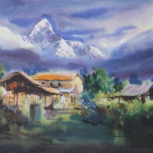 Mount Fishtail (Machhapuchhare) with Village