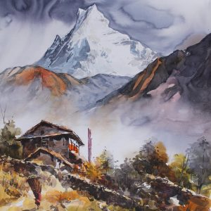Mount Fishtail (Machhapuchhare) with Village