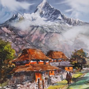 Mount Fishtail (Machhapuchhare) with Village