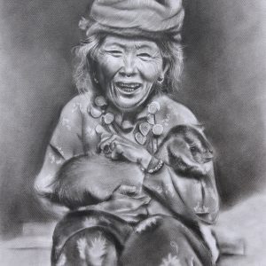Tibetan Old Women with a baby goat