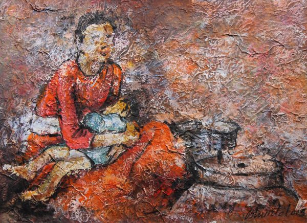 A working mother breast feeding her child